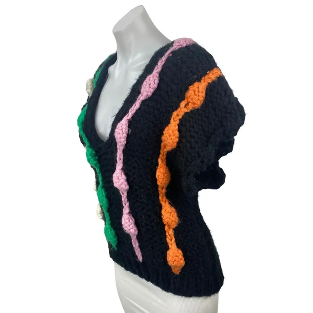 Anthropologie Maeve Black Bauble Knit Chunky Striped Sweater Vest Top Size OS - Picture 3 of 6